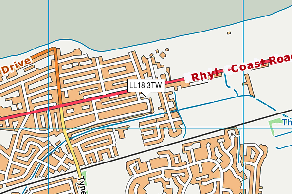 LL18 3TW map - OS VectorMap District (Ordnance Survey)
