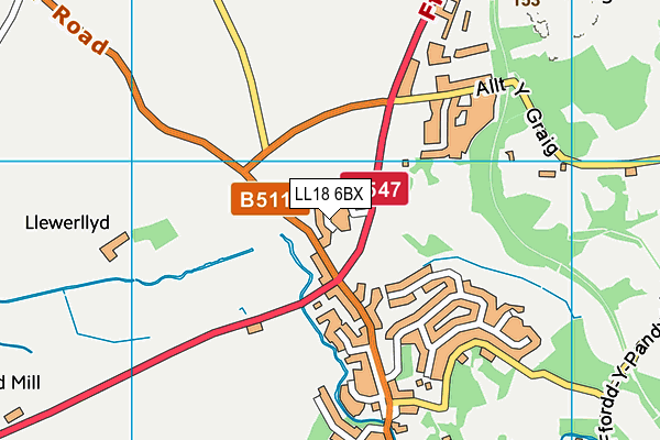 LL18 6BX map - OS VectorMap District (Ordnance Survey)