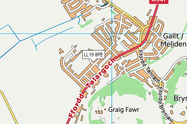 Ysgol Melyd map (LL19 8PE) - OS VectorMap District (Ordnance Survey)