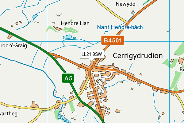 Ysgol Cerrigydrudion map (LL21 9SW) - OS VectorMap District (Ordnance Survey)