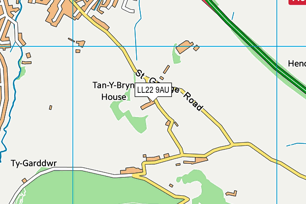 LL22 9AU map - OS VectorMap District (Ordnance Survey)