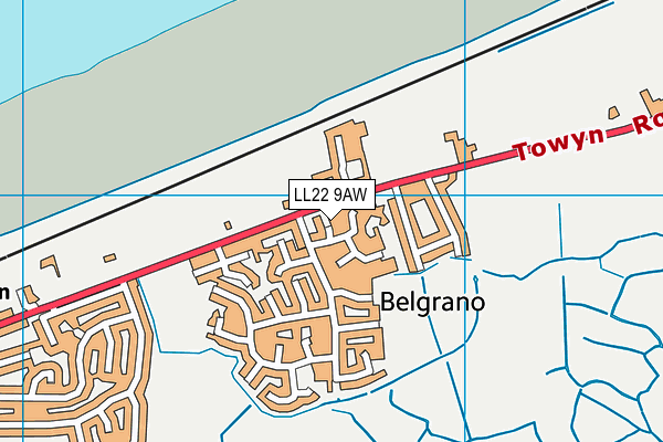 LL22 9AW map - OS VectorMap District (Ordnance Survey)