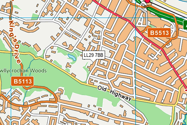 LL29 7BB map - OS VectorMap District (Ordnance Survey)