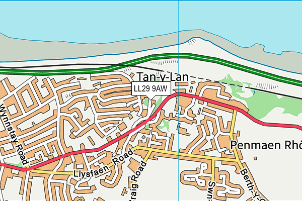 LL29 9AW map - OS VectorMap District (Ordnance Survey)