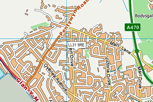 LL31 9RE map - OS VectorMap District (Ordnance Survey)