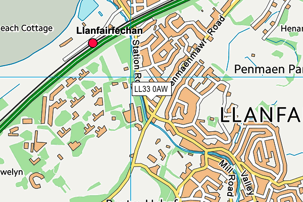 LL33 0AW map - OS VectorMap District (Ordnance Survey)