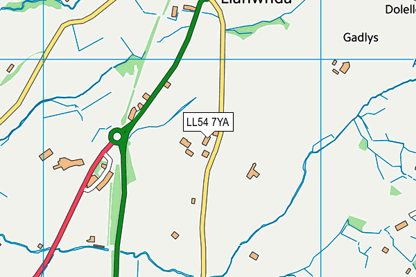 LL54 7YA map - OS VectorMap District (Ordnance Survey)