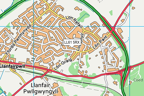 LL61 5RX map - OS VectorMap District (Ordnance Survey)