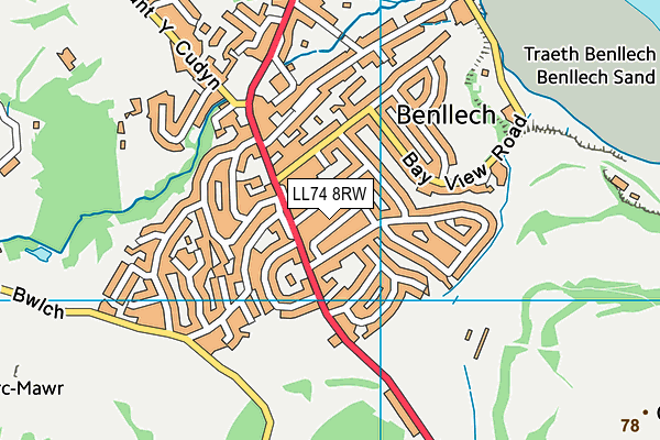 LL74 8RW map - OS VectorMap District (Ordnance Survey)