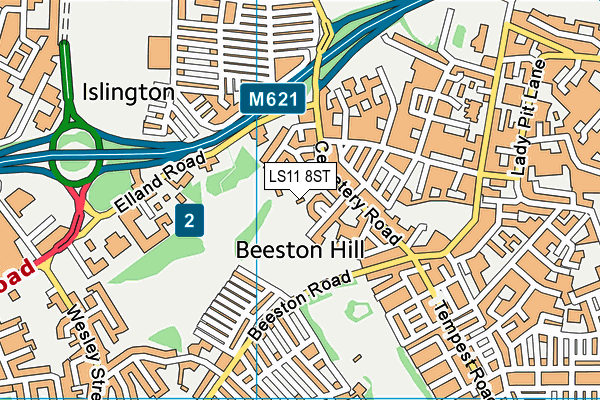 LS11 8ST map - OS VectorMap District (Ordnance Survey)