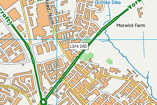 LS14 2AD map - OS VectorMap District (Ordnance Survey)