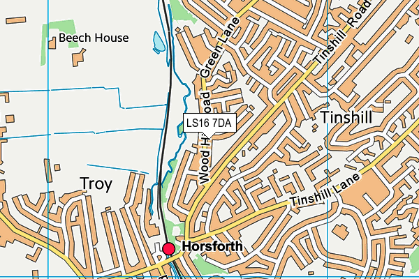 LS16 7DA map - OS VectorMap District (Ordnance Survey)