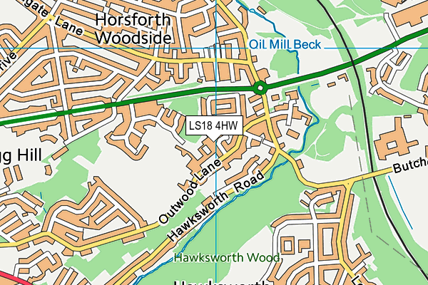 LS18 4HW map - OS VectorMap District (Ordnance Survey)