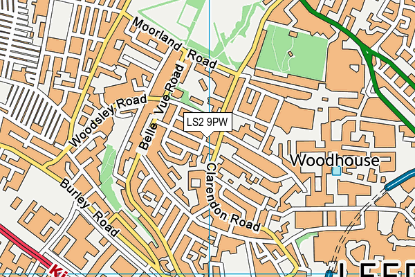 LS2 9PW map - OS VectorMap District (Ordnance Survey)