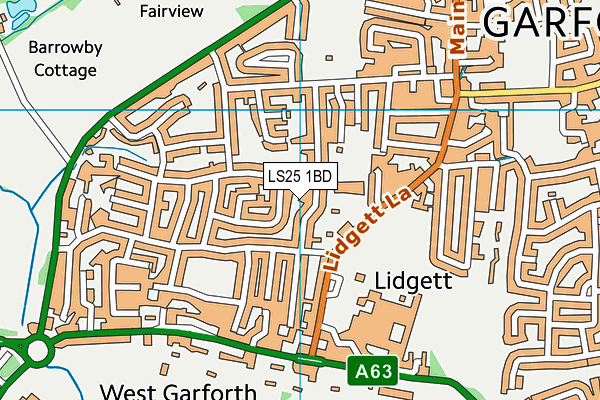 LS25 1BD map - OS VectorMap District (Ordnance Survey)