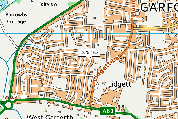 LS25 1BG map - OS VectorMap District (Ordnance Survey)