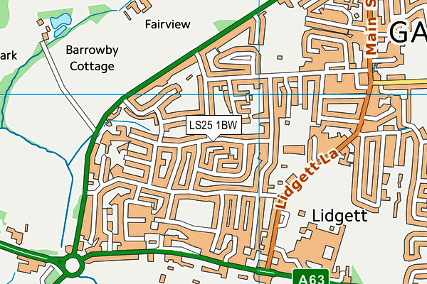 LS25 1BW map - OS VectorMap District (Ordnance Survey)