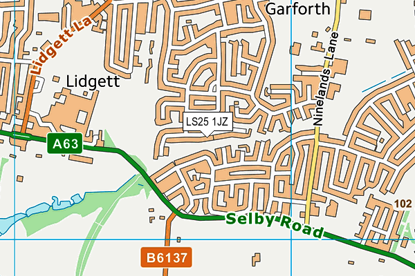 LS25 1JZ map - OS VectorMap District (Ordnance Survey)