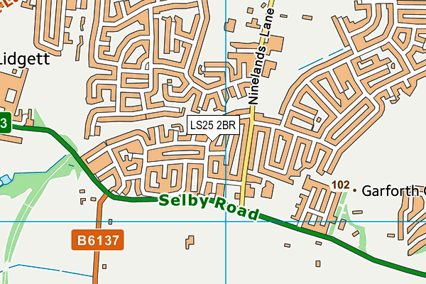 LS25 2BR map - OS VectorMap District (Ordnance Survey)