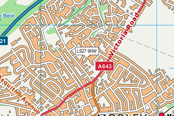 LS27 9HW map - OS VectorMap District (Ordnance Survey)