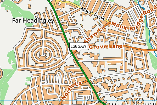 LS6 2AW map - OS VectorMap District (Ordnance Survey)