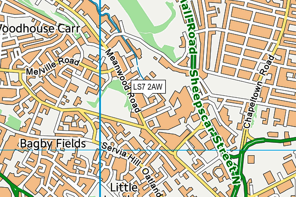 LS7 2AW map - OS VectorMap District (Ordnance Survey)