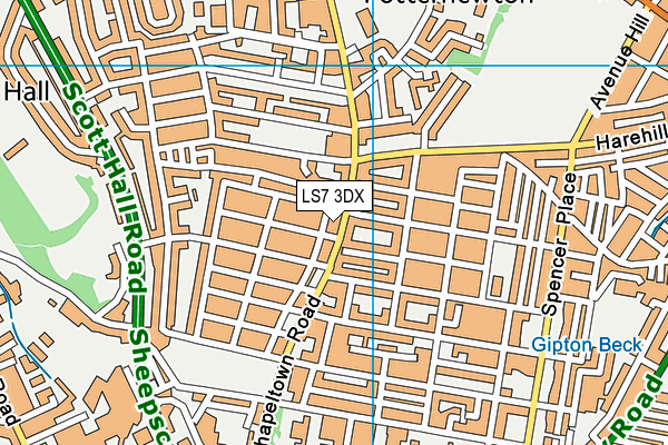 LS7 3DX map - OS VectorMap District (Ordnance Survey)