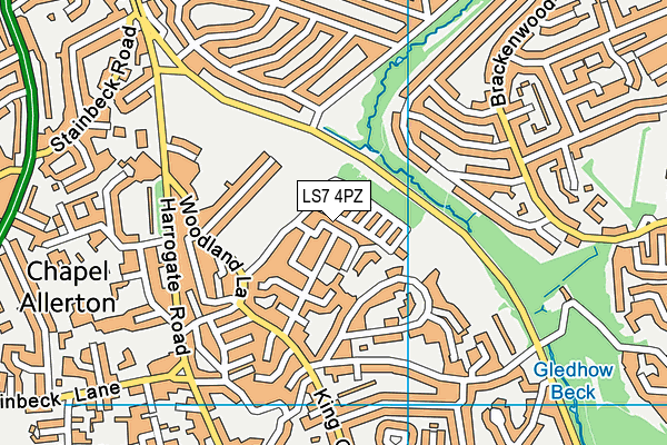 LS7 4PZ map - OS VectorMap District (Ordnance Survey)