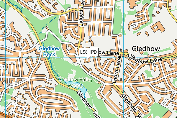 LS8 1PD map - OS VectorMap District (Ordnance Survey)