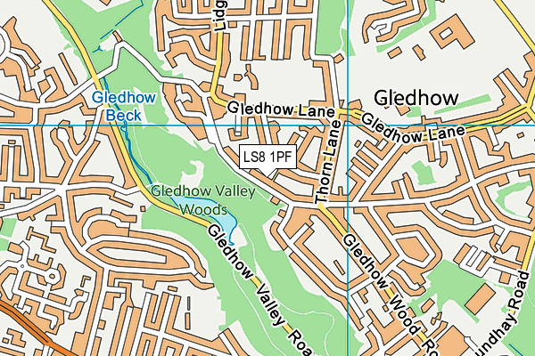 LS8 1PF map - OS VectorMap District (Ordnance Survey)