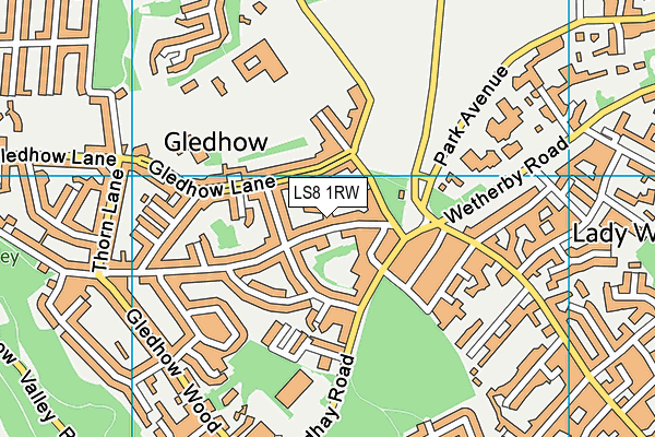 LS8 1RW map - OS VectorMap District (Ordnance Survey)