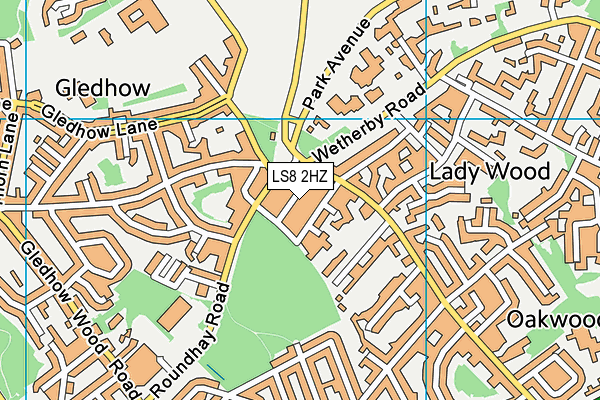 LS8 2HZ map - OS VectorMap District (Ordnance Survey)
