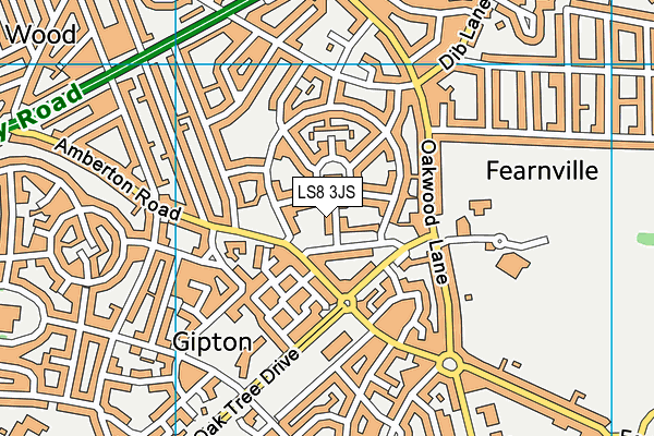 LS8 3JS map - OS VectorMap District (Ordnance Survey)