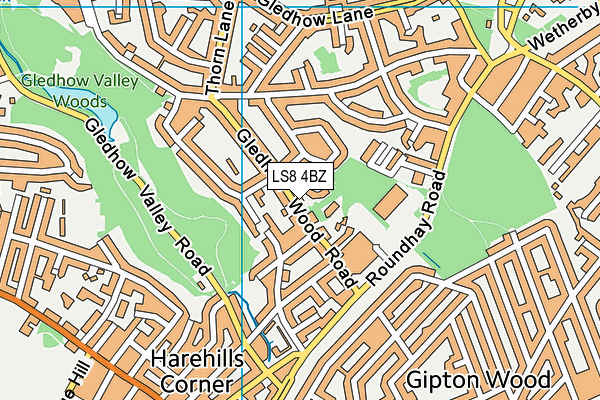 LS8 4BZ map - OS VectorMap District (Ordnance Survey)