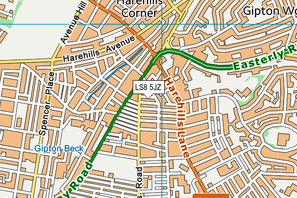 LS8 5JZ map - OS VectorMap District (Ordnance Survey)