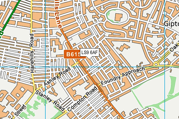 LS9 6AF map - OS VectorMap District (Ordnance Survey)