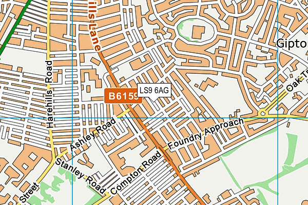 LS9 6AG map - OS VectorMap District (Ordnance Survey)