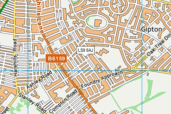 LS9 6AJ map - OS VectorMap District (Ordnance Survey)