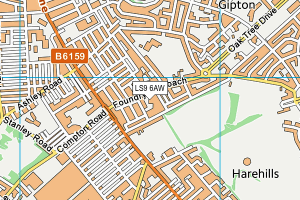 LS9 6AW map - OS VectorMap District (Ordnance Survey)