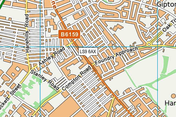 LS9 6AX map - OS VectorMap District (Ordnance Survey)