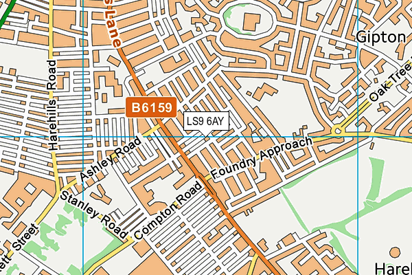 LS9 6AY map - OS VectorMap District (Ordnance Survey)