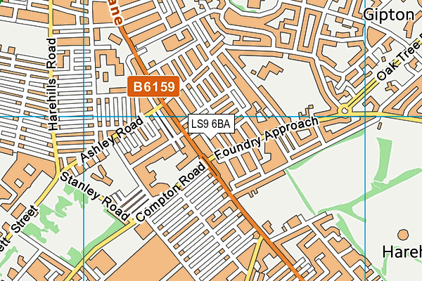 LS9 6BA map - OS VectorMap District (Ordnance Survey)