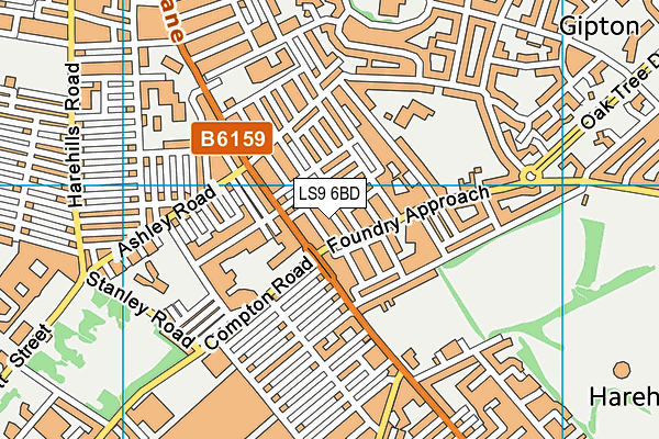 LS9 6BD map - OS VectorMap District (Ordnance Survey)