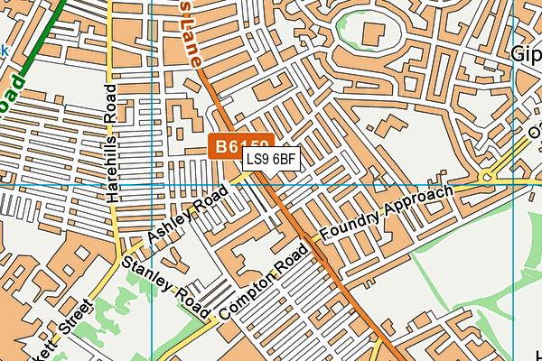 LS9 6BF map - OS VectorMap District (Ordnance Survey)