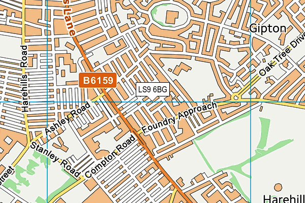 LS9 6BG map - OS VectorMap District (Ordnance Survey)