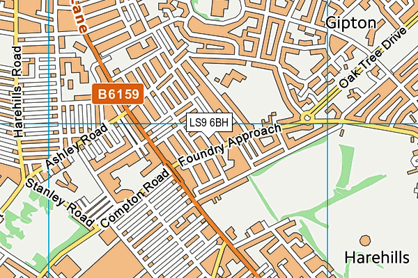 LS9 6BH map - OS VectorMap District (Ordnance Survey)