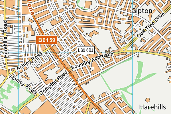LS9 6BJ map - OS VectorMap District (Ordnance Survey)