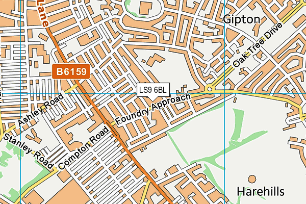 LS9 6BL map - OS VectorMap District (Ordnance Survey)