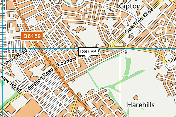 LS9 6BP map - OS VectorMap District (Ordnance Survey)