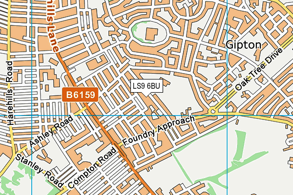 LS9 6BU map - OS VectorMap District (Ordnance Survey)